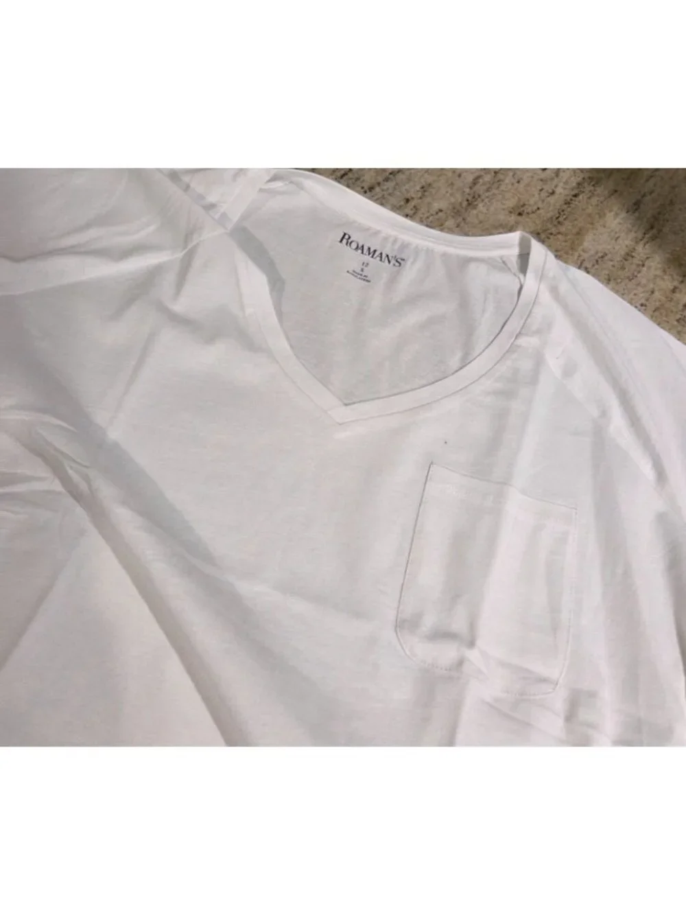 New! Roaman's V-Neck Pocket Women 12 S White Raglan Sleeveless T-Shirt
